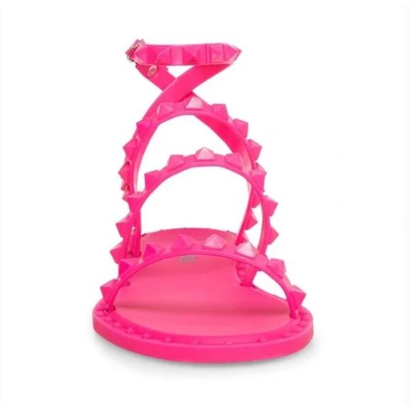 Steve Madden Transport Gladiator Sandals 7 Pink NWOT Stud Pink Jelly Flat Glam - Picture 2 of 7